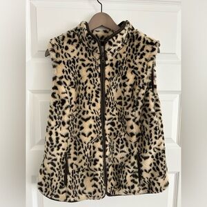Tasha Polizzi Faux Fur Animal Print Vest Tan Black Size XL